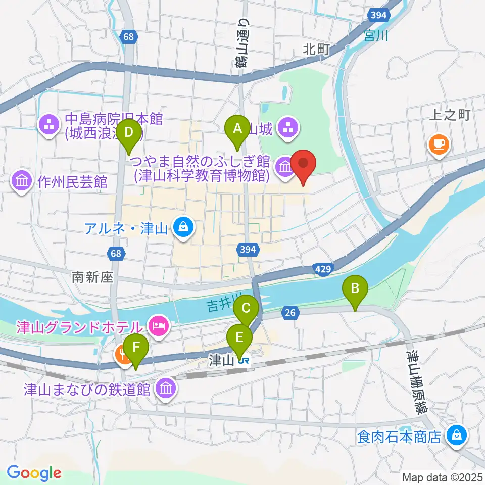 津山郷土博物館周辺のコンビニエンスストア一覧地図