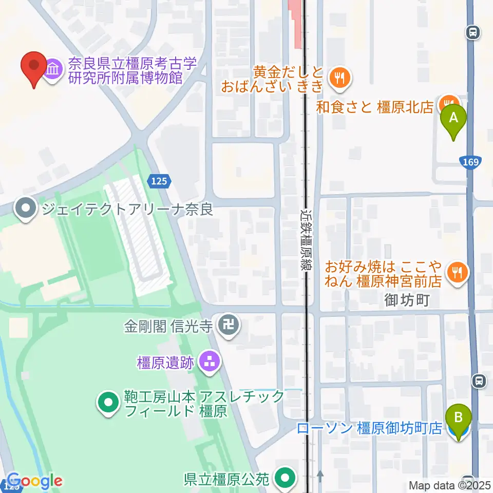 奈良県立橿原考古学研究所附属博物館周辺のコンビニエンスストア一覧地図