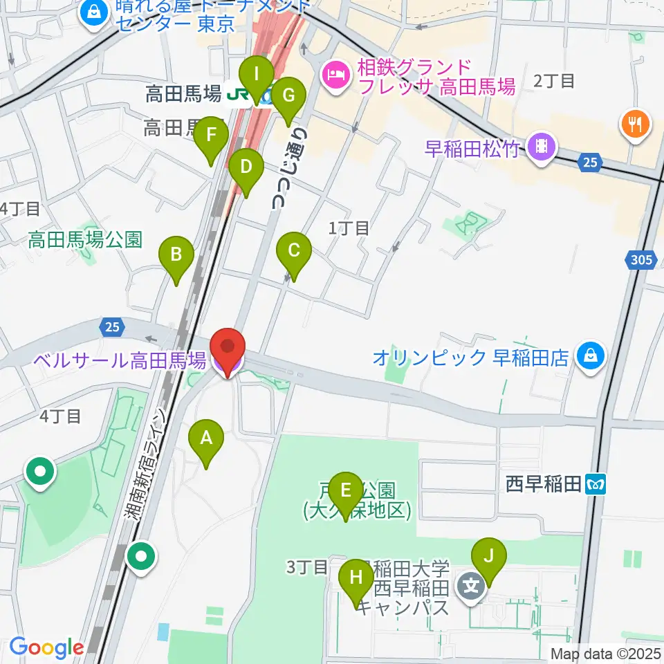 ベルサール高田馬場周辺のコンビニエンスストア一覧地図