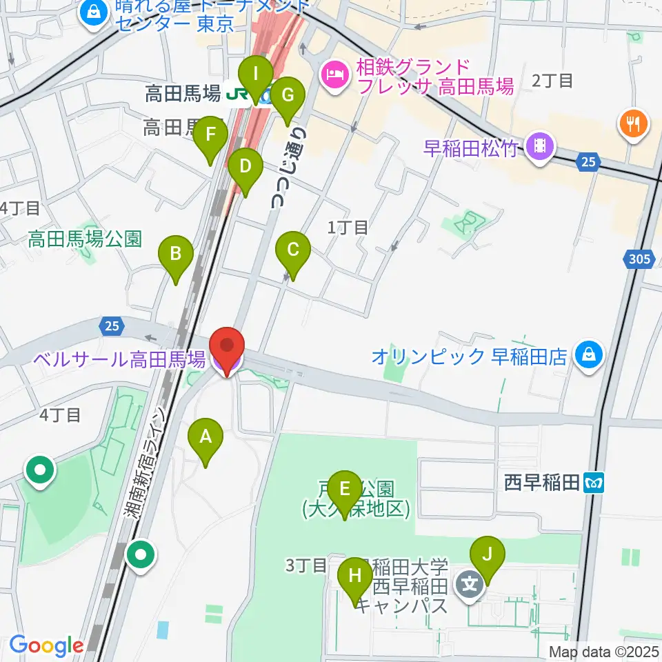 ベルサール高田馬場周辺のコンビニエンスストア一覧地図