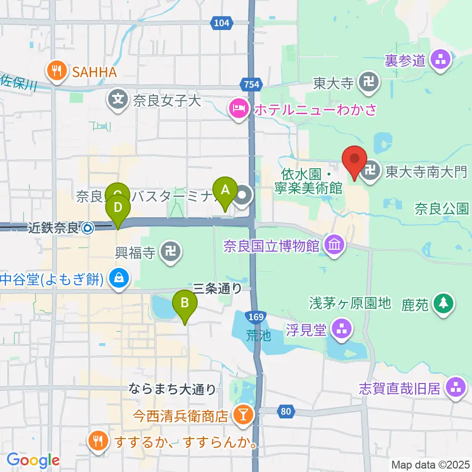 東大寺総合文化センター周辺のコンビニエンスストア一覧地図
