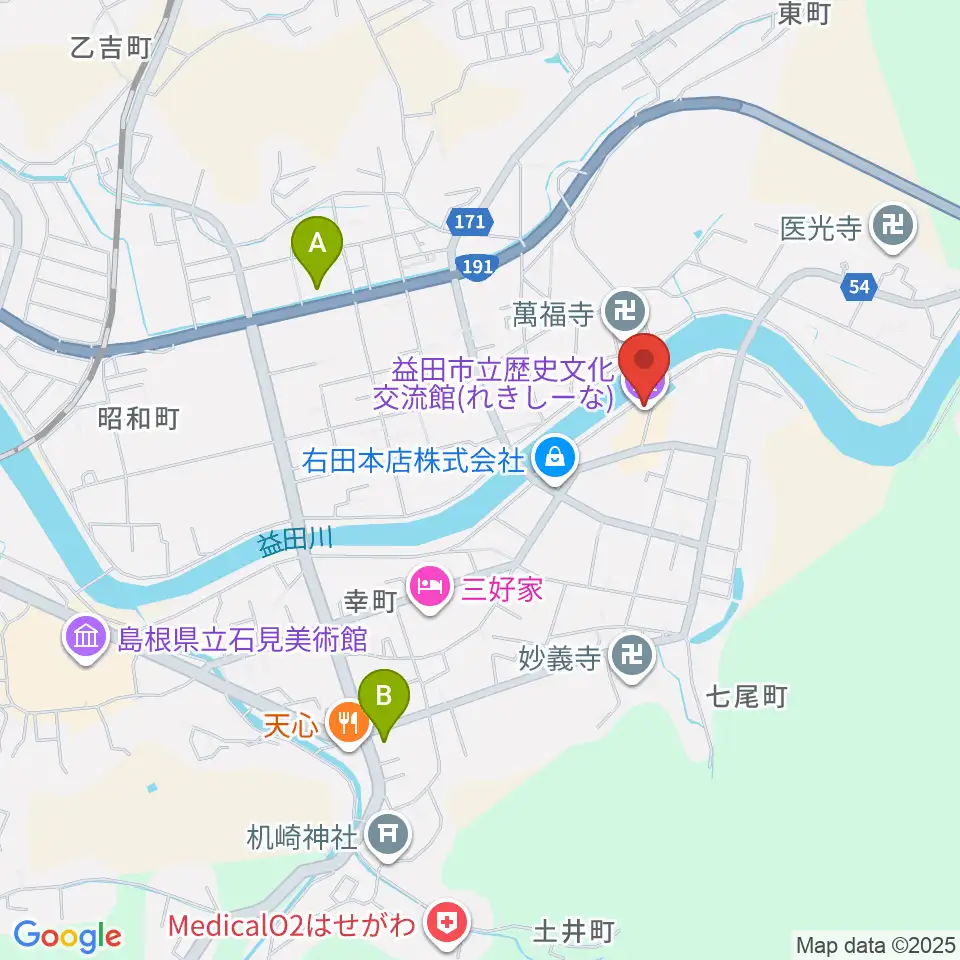 益田市立歴史文化交流館れきしーな周辺のコンビニエンスストア一覧地図