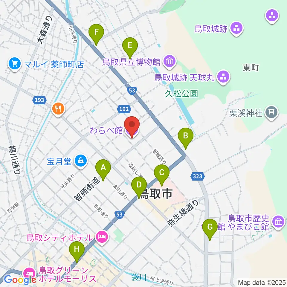 わらべ館周辺のコンビニエンスストア一覧地図