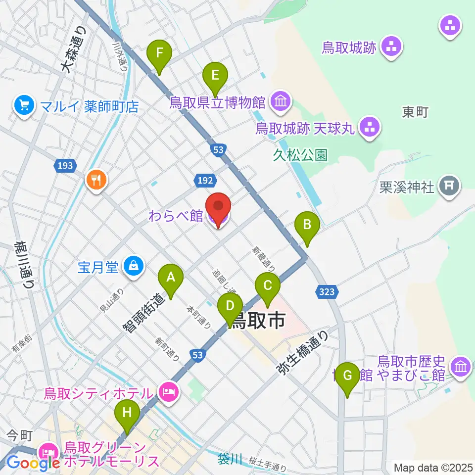 わらべ館周辺のコンビニエンスストア一覧地図