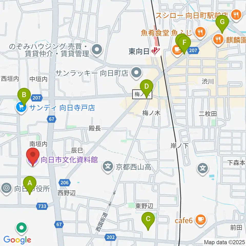向日市文化資料館周辺のコンビニエンスストア一覧地図