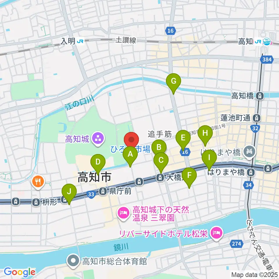 高知県立高知城歴史博物館周辺のコンビニエンスストア一覧地図