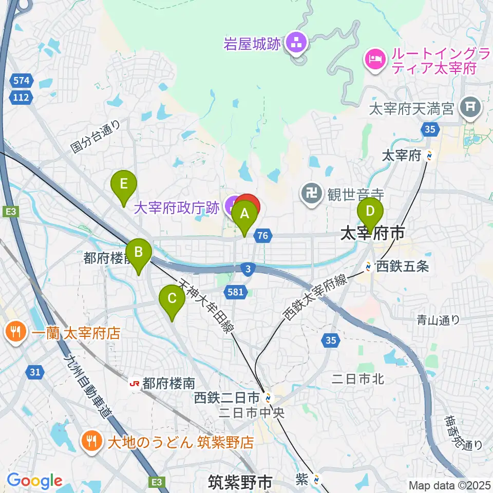 大宰府展示館周辺のコンビニエンスストア一覧地図