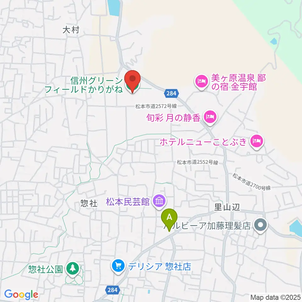 信州グリーンフィールドかりがね周辺のコンビニエンスストア一覧地図