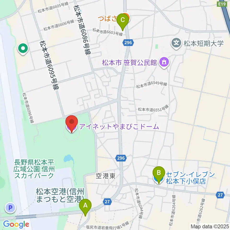 アイネットやまびこドーム周辺のコンビニエンスストア一覧地図