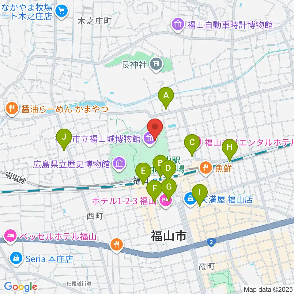 福山城博物館周辺のコンビニエンスストア一覧地図