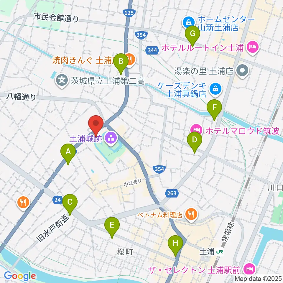 土浦市立博物館周辺のコンビニエンスストア一覧地図
