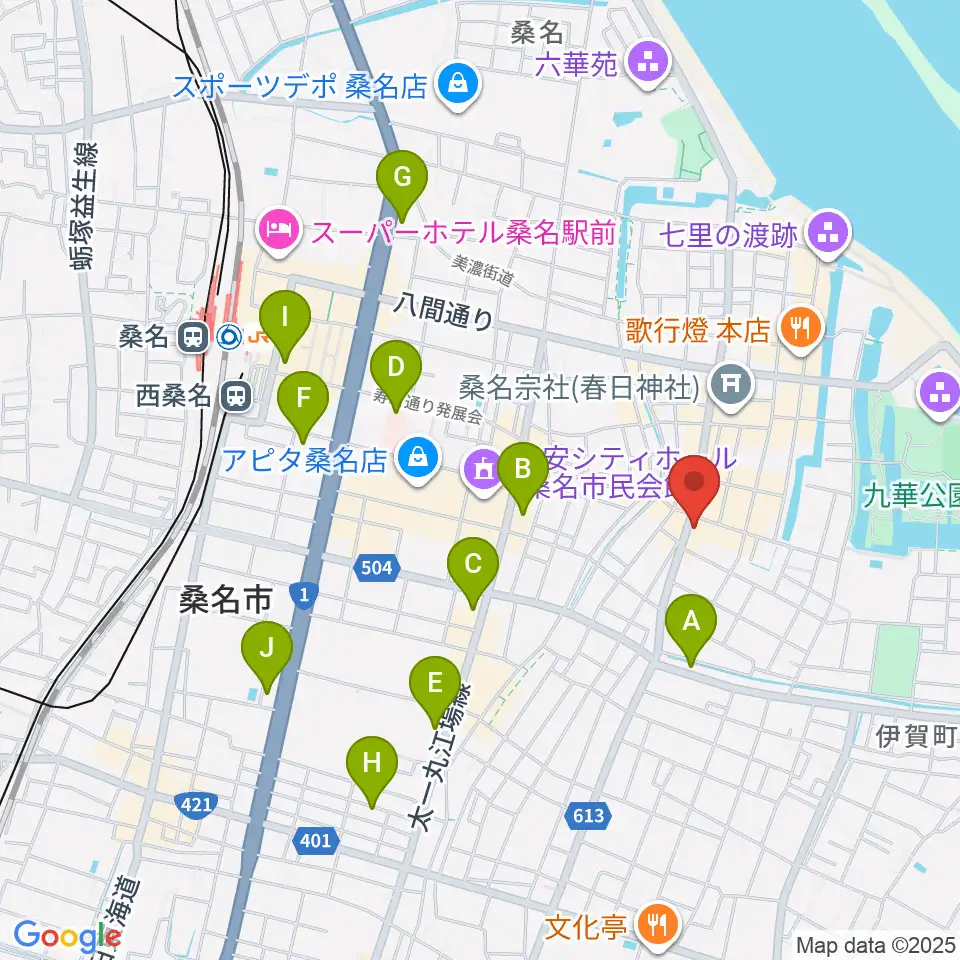 桑名市博物館周辺のコンビニエンスストア一覧地図
