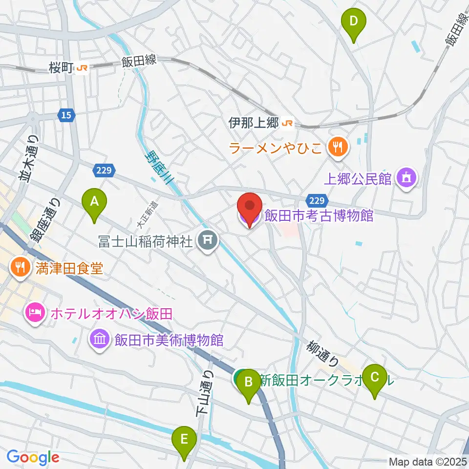飯田市考古博物館周辺のコンビニエンスストア一覧地図