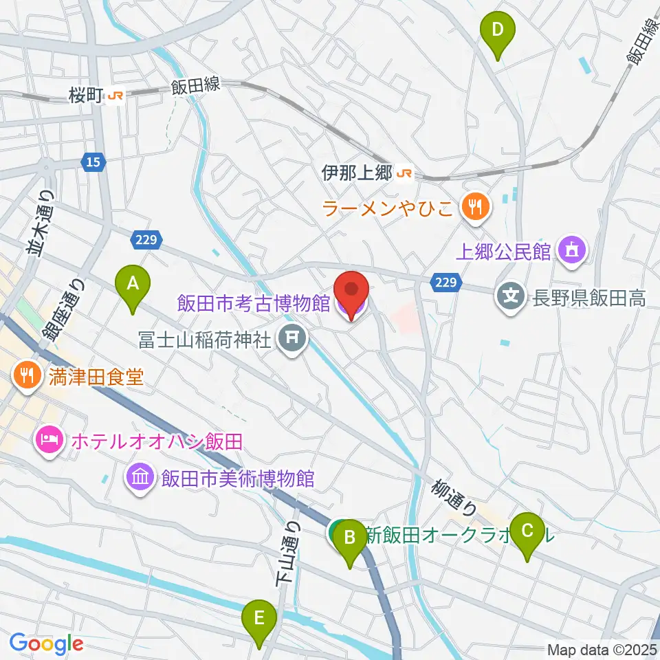飯田市考古博物館周辺のコンビニエンスストア一覧地図
