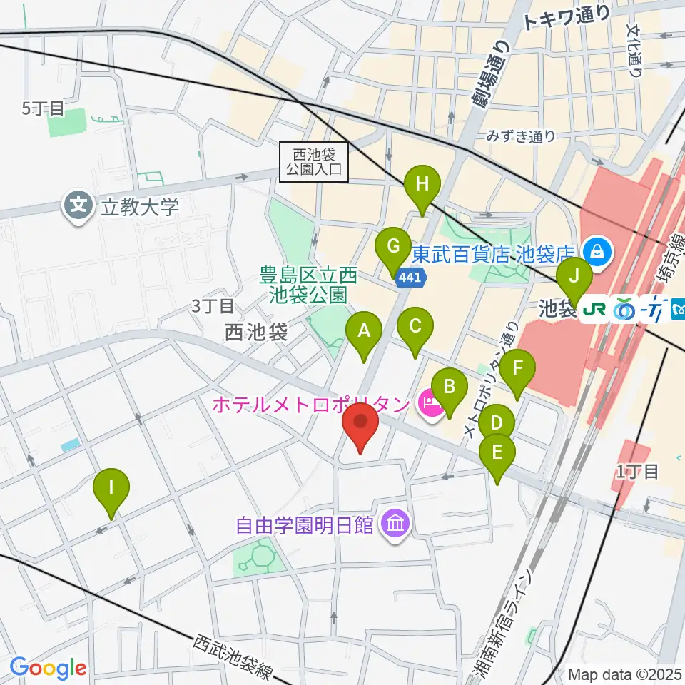 豊島区立郷土資料館周辺のコンビニエンスストア一覧地図