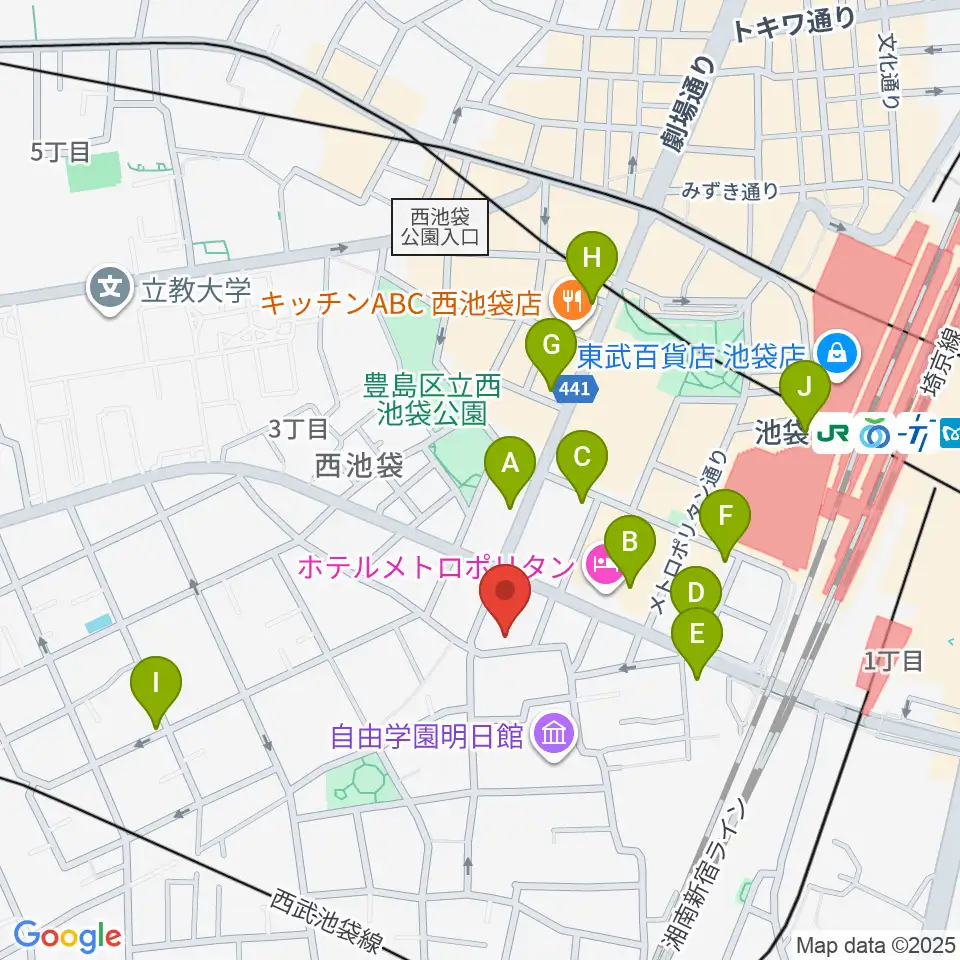 豊島区立郷土資料館周辺のコンビニエンスストア一覧地図