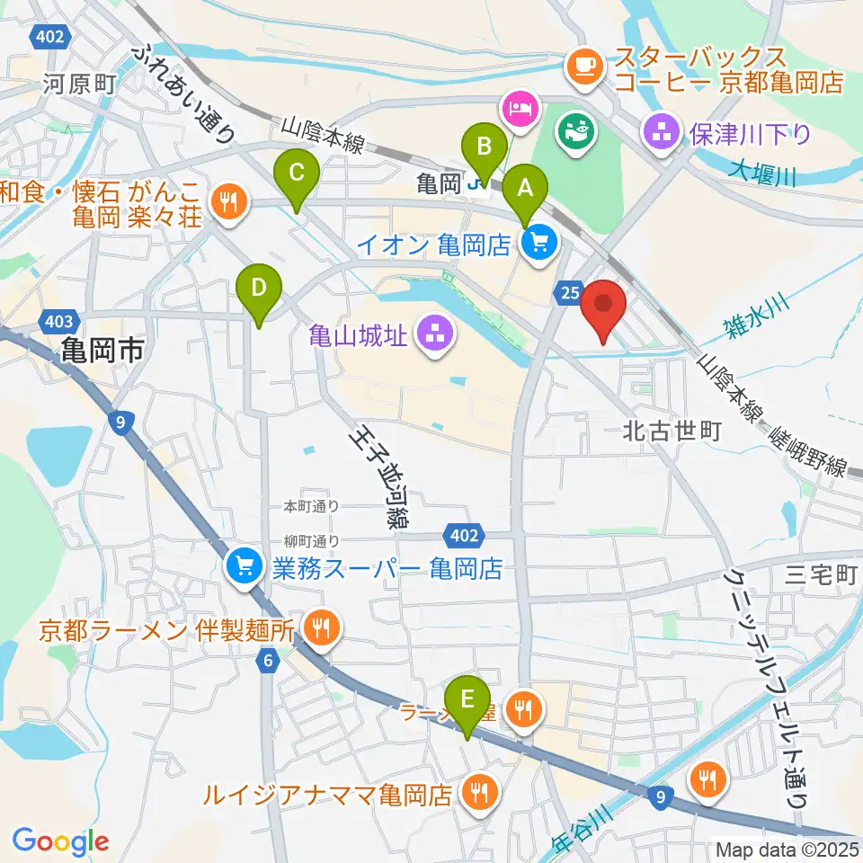 亀岡市文化資料館周辺のコンビニエンスストア一覧地図