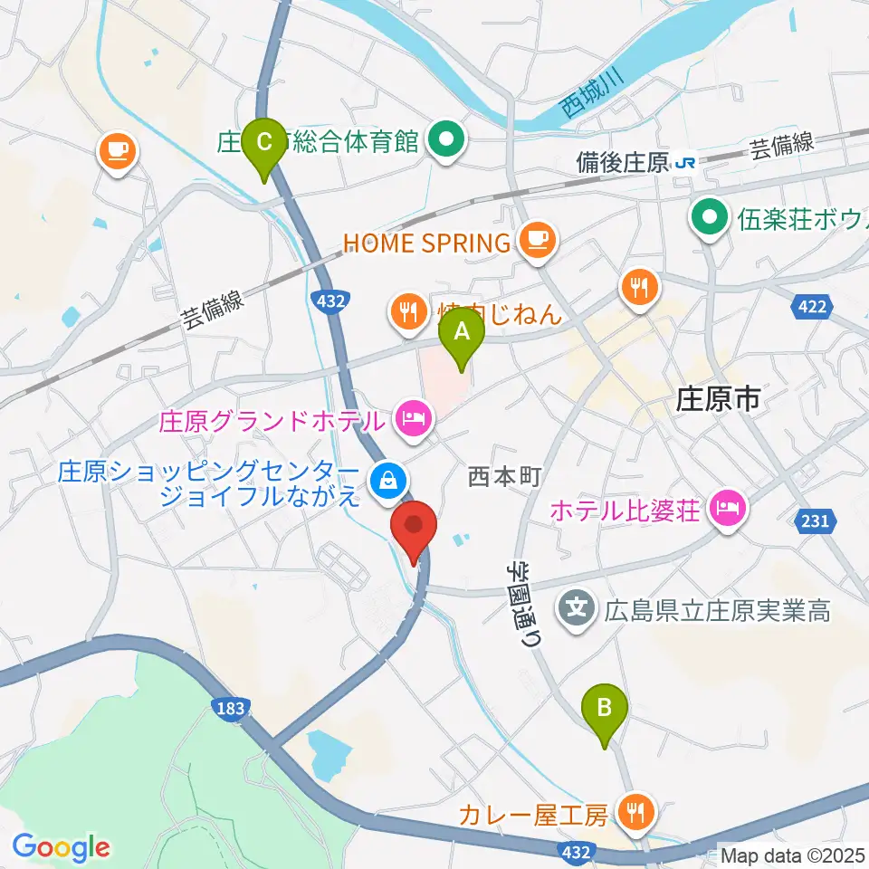 庄原市歴史民俗資料館周辺のコンビニエンスストア一覧地図