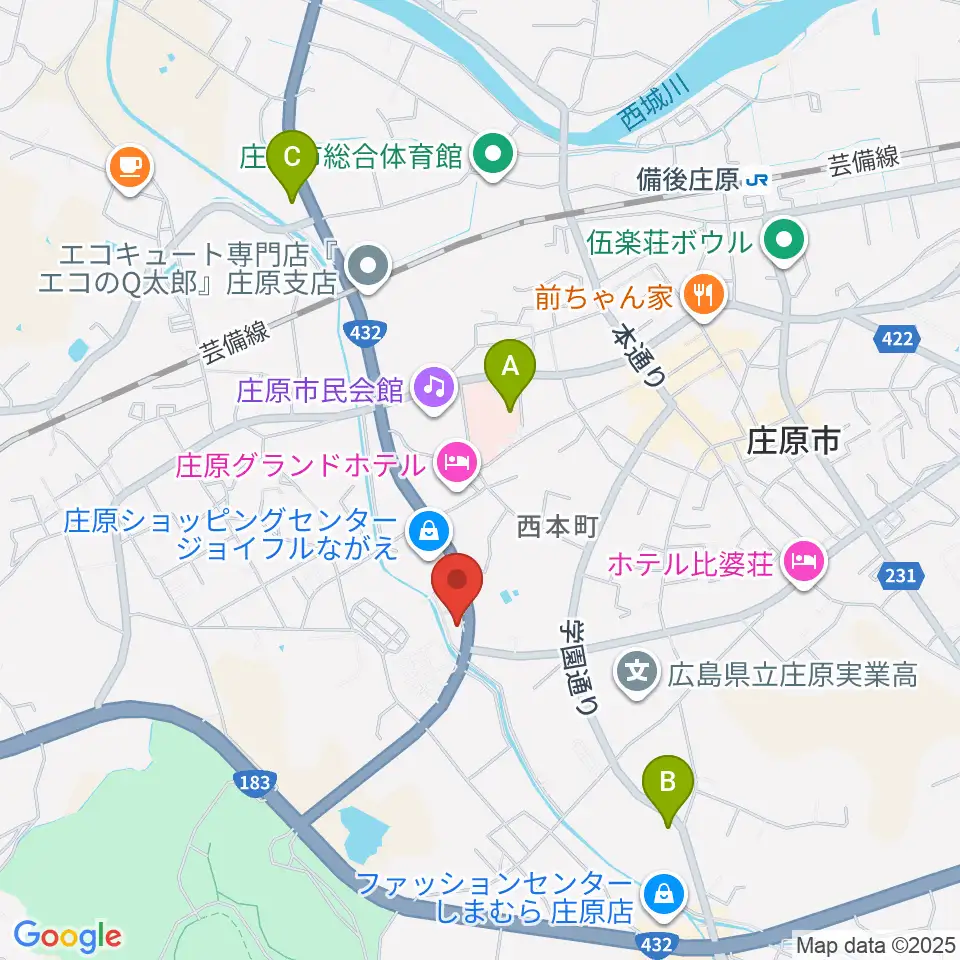 庄原市歴史民俗資料館周辺のコンビニエンスストア一覧地図