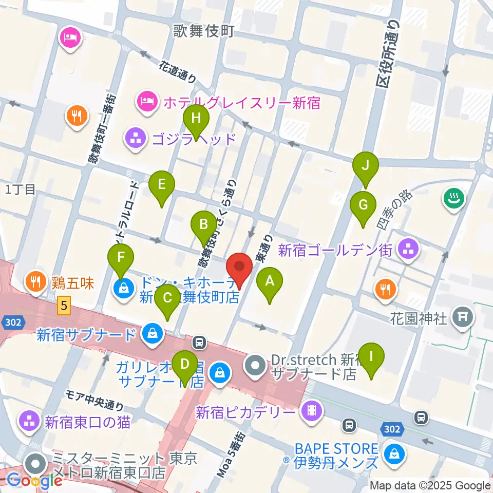 歌舞伎町劇場周辺のコンビニエンスストア一覧地図