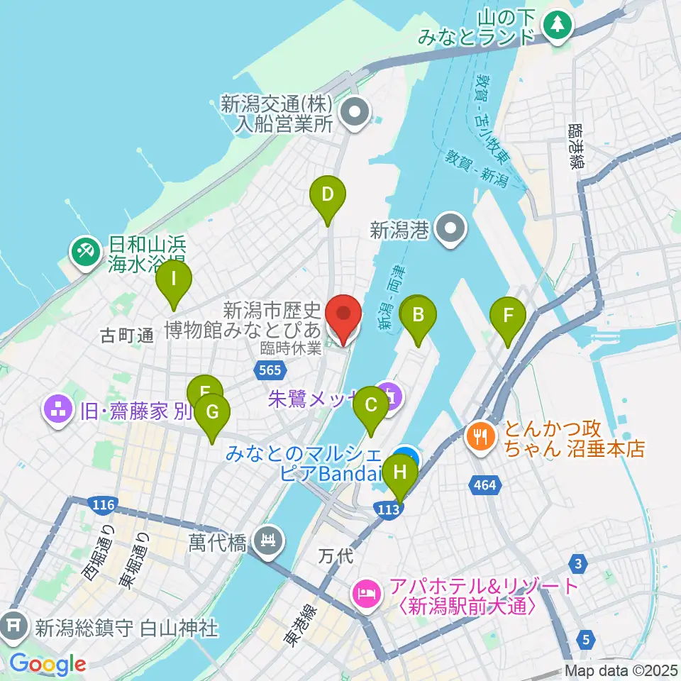 新潟市歴史博物館周辺のコンビニエンスストア一覧地図