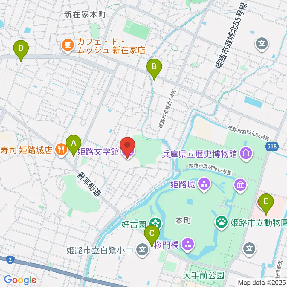 姫路文学館周辺のコンビニエンスストア一覧地図