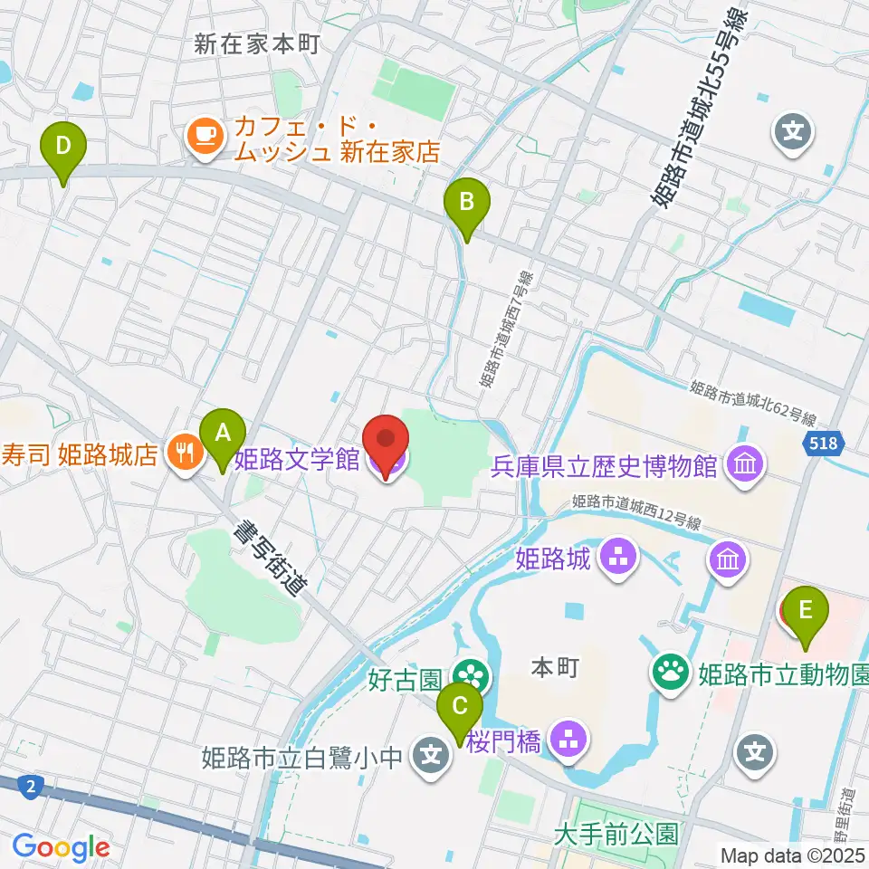 姫路文学館周辺のコンビニエンスストア一覧地図