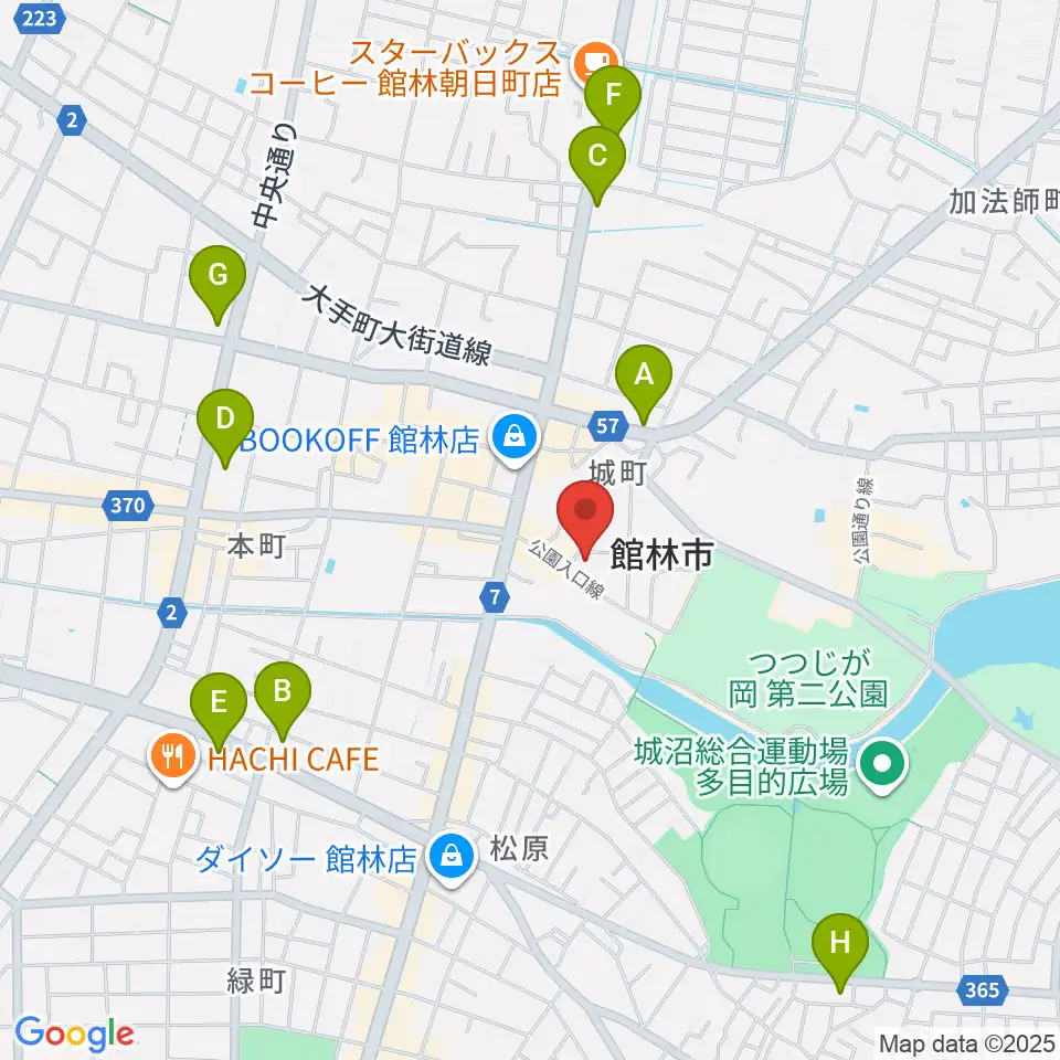 館林市第一資料館周辺のコンビニエンスストア一覧地図
