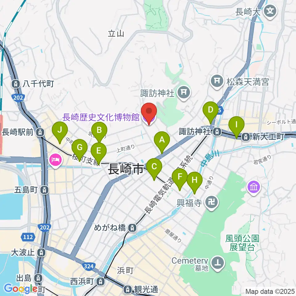 長崎歴史文化博物館周辺のコンビニエンスストア一覧地図