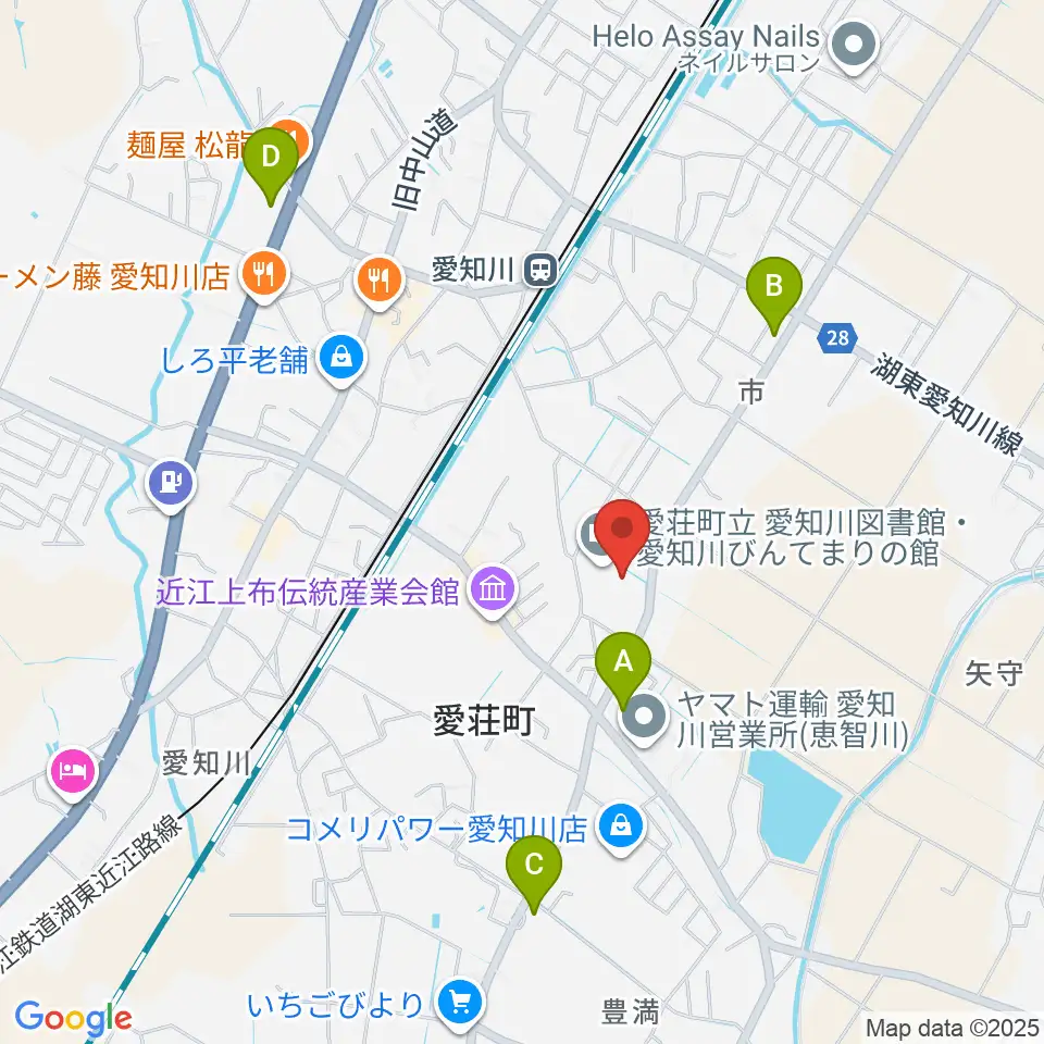 愛知川びんてまりの館周辺のコンビニエンスストア一覧地図