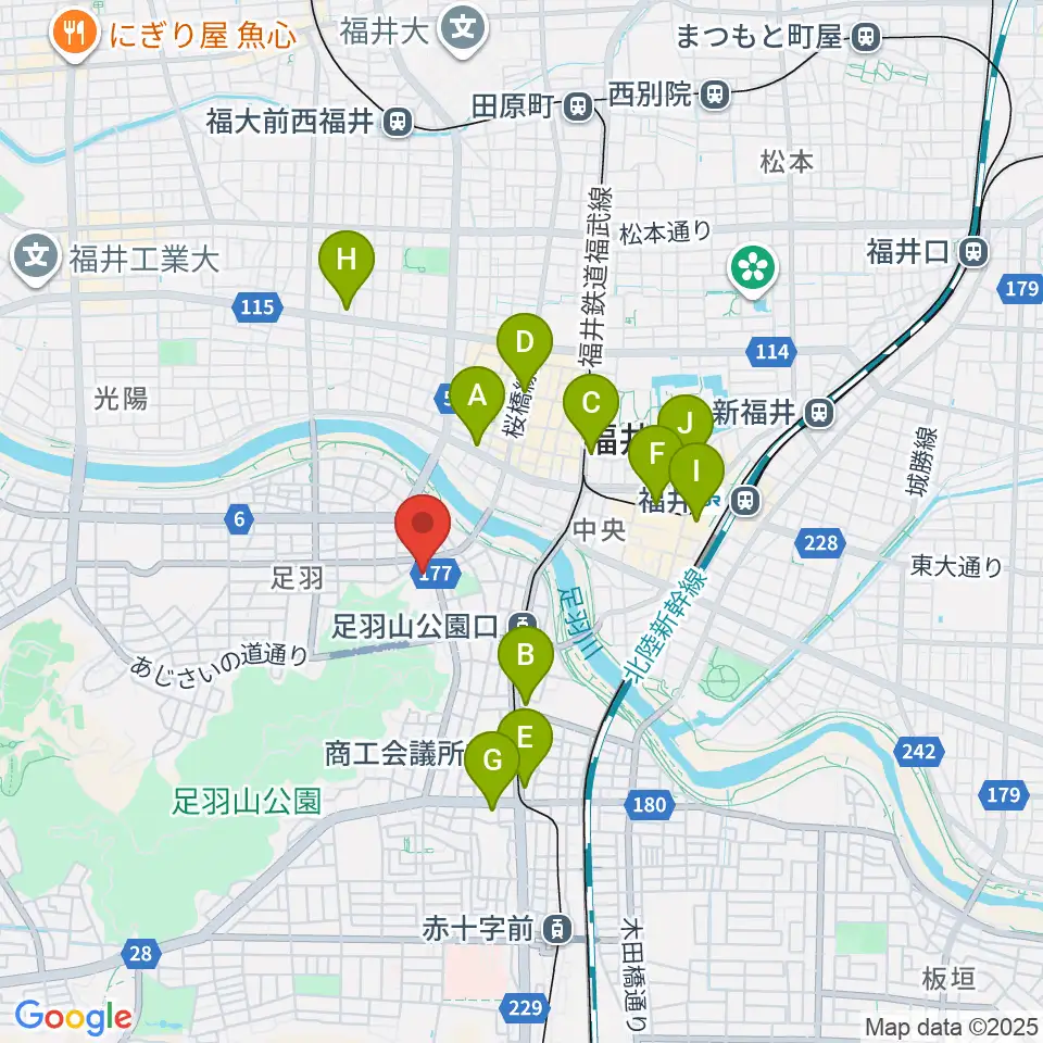 福井市橘曙覧記念文学館周辺のコンビニエンスストア一覧地図