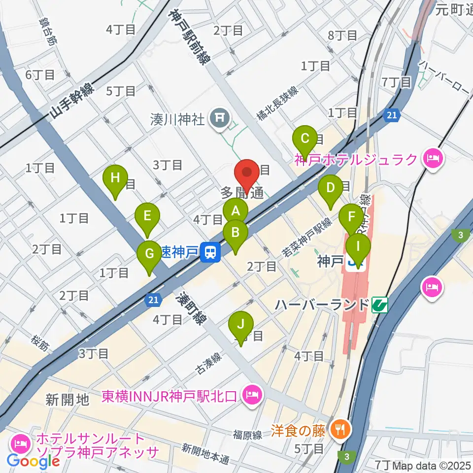 湊川神社宝物殿周辺のコンビニエンスストア一覧地図