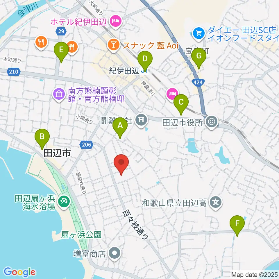 田辺市立歴史民俗資料館周辺のコンビニエンスストア一覧地図