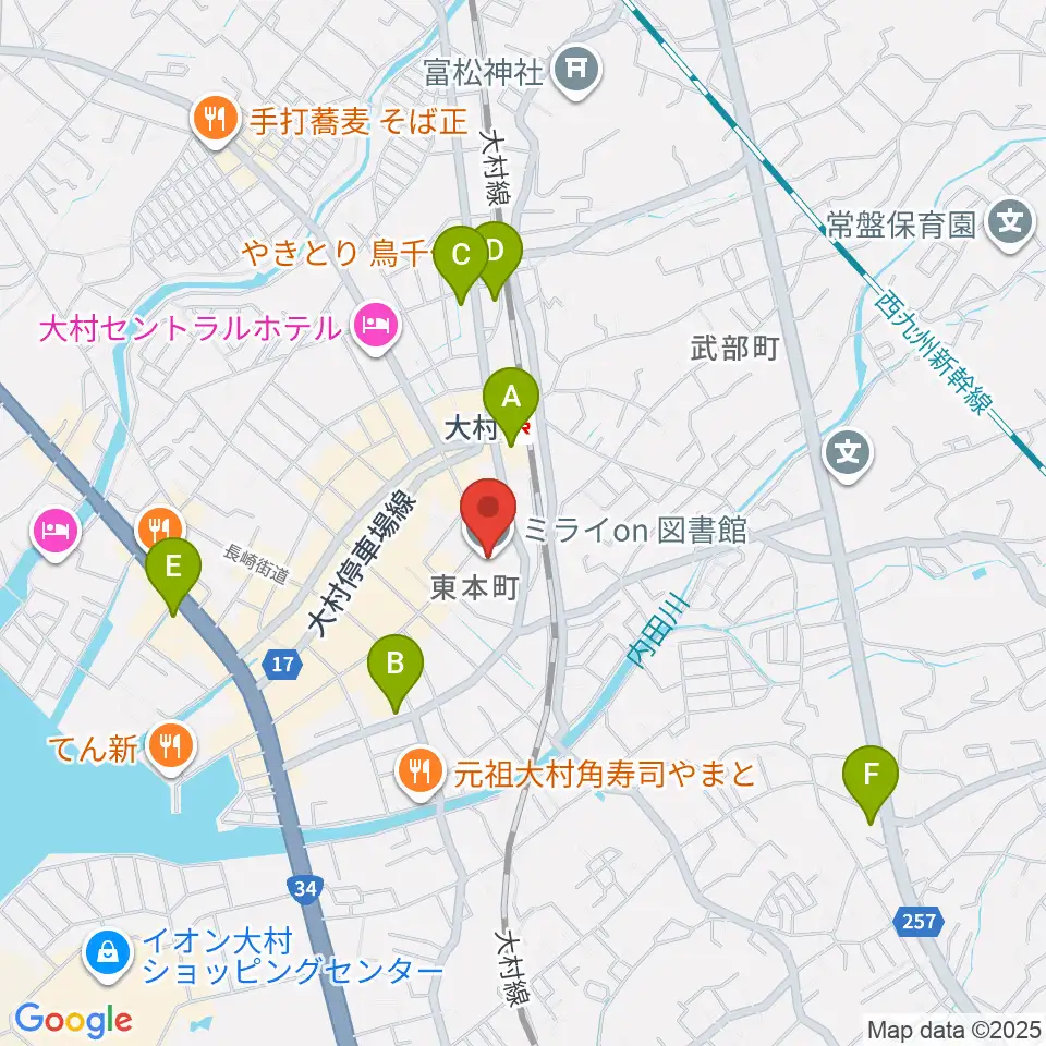 大村市歴史資料館周辺のコンビニエンスストア一覧地図