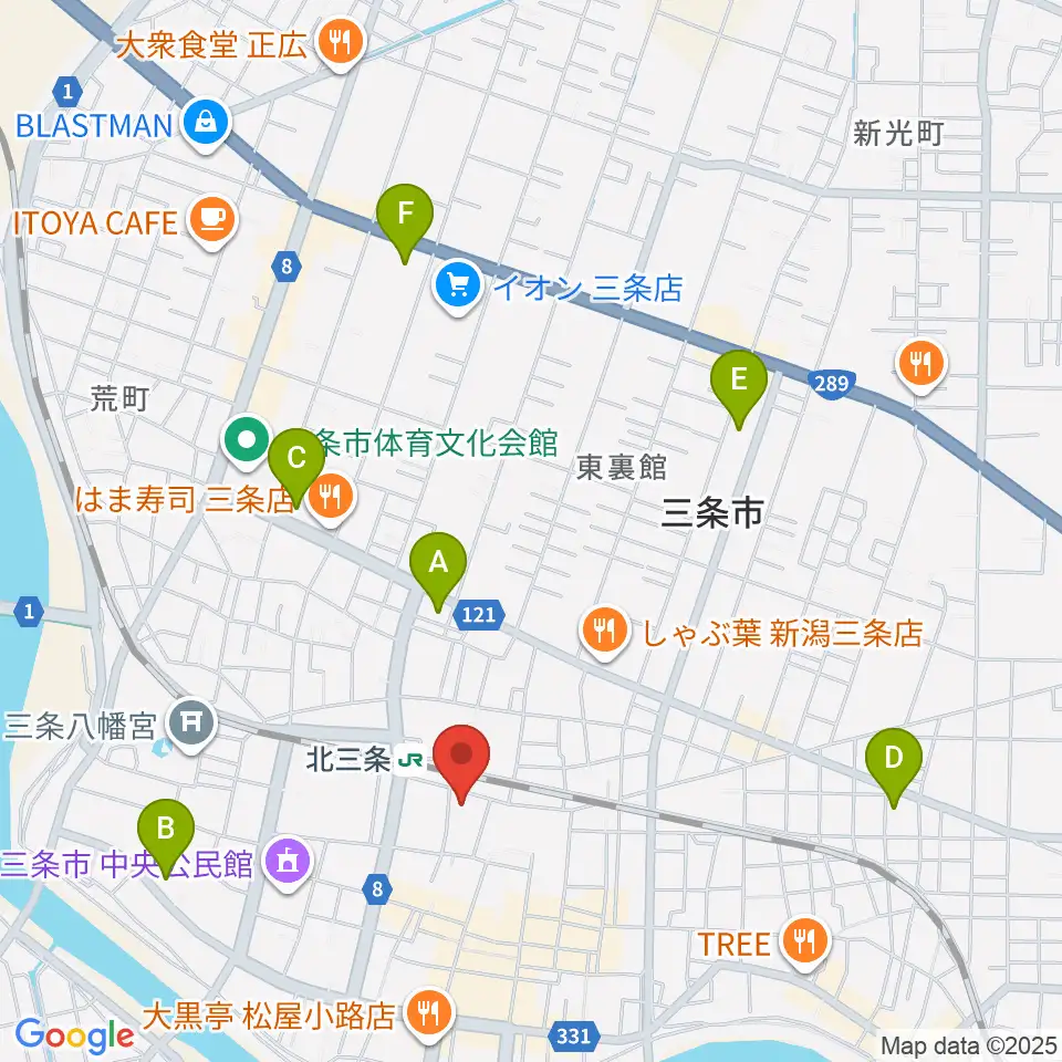 三条市歴史民俗産業資料館周辺のコンビニエンスストア一覧地図