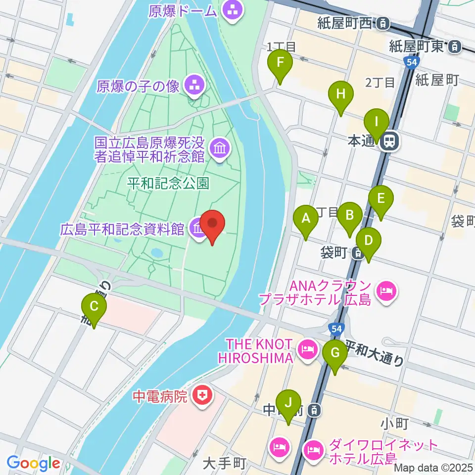 広島平和記念資料館周辺のコンビニエンスストア一覧地図