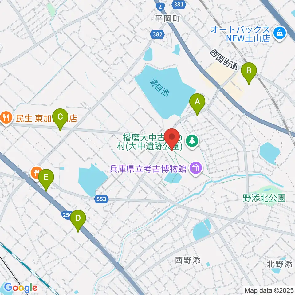 播磨町郷土資料館周辺のコンビニエンスストア一覧地図