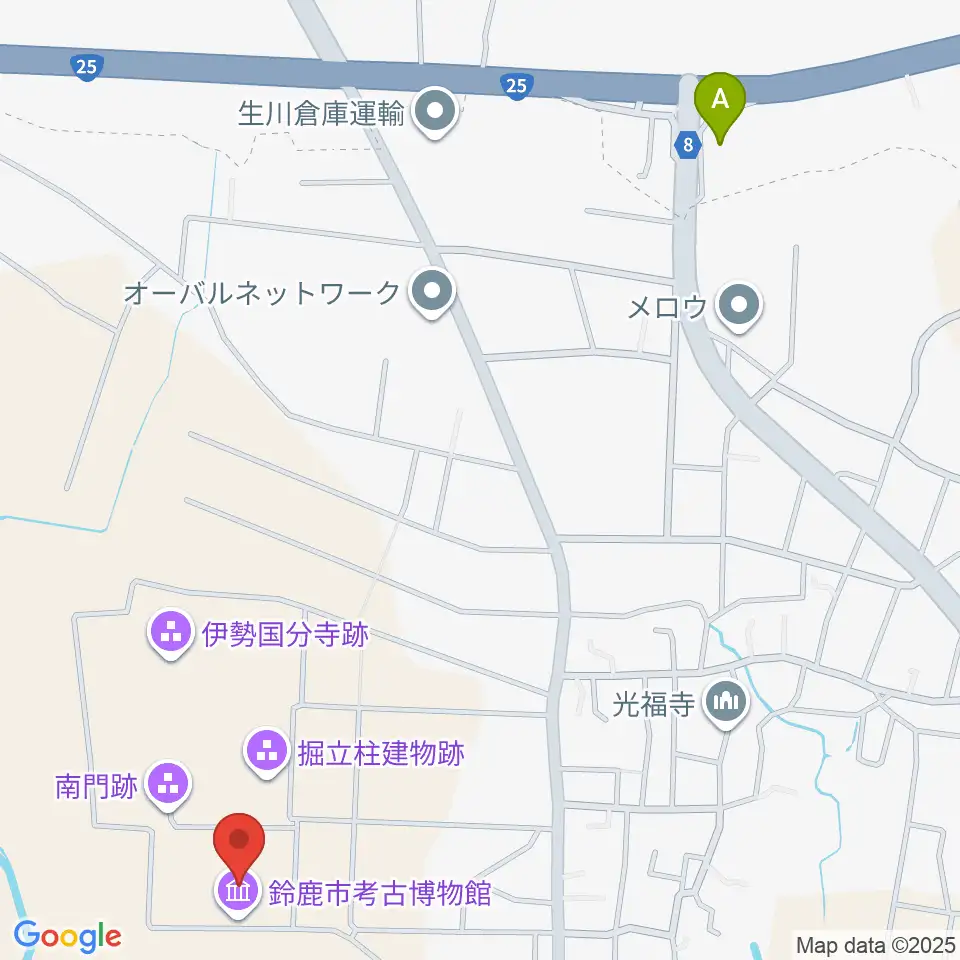 鈴鹿市考古博物館周辺のコンビニエンスストア一覧地図