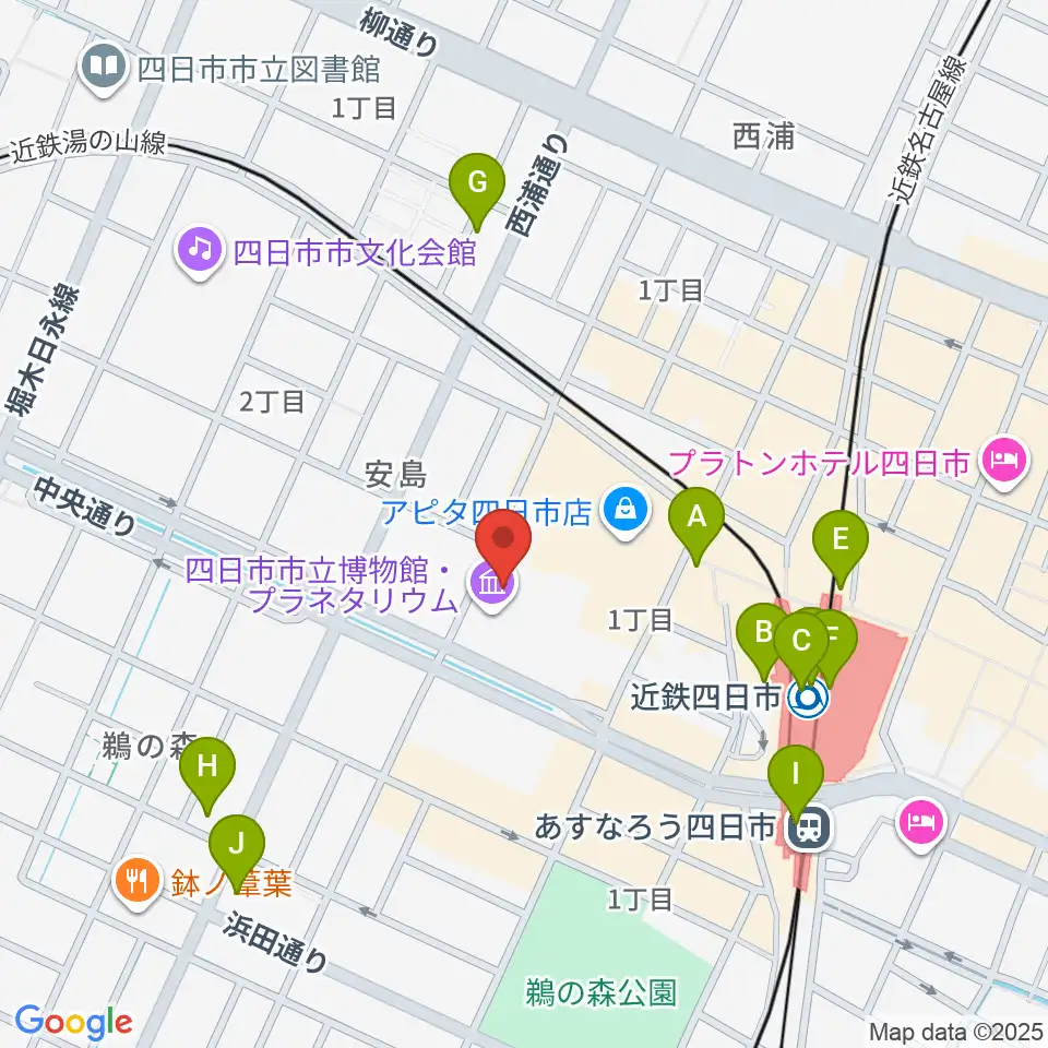 四日市市立博物館周辺のコンビニエンスストア一覧地図