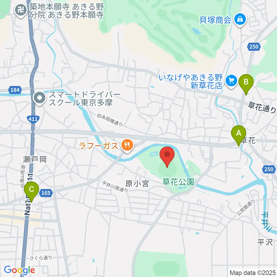 内田電気商会グリーンフィールド草花周辺のコンビニエンスストア一覧地図