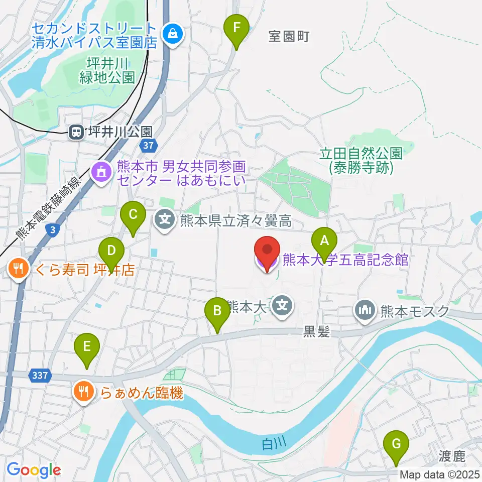 熊本大学五高記念館周辺のコンビニエンスストア一覧地図