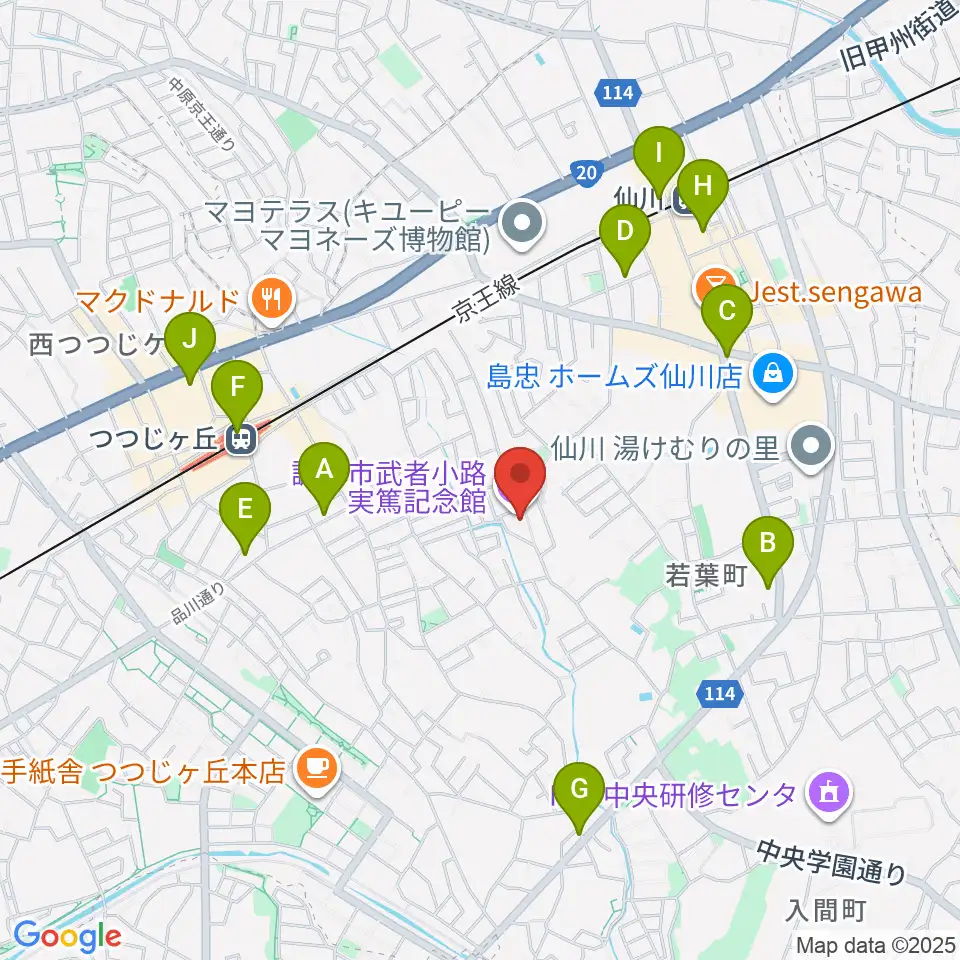 調布市武者小路実篤記念館周辺のコンビニエンスストア一覧地図