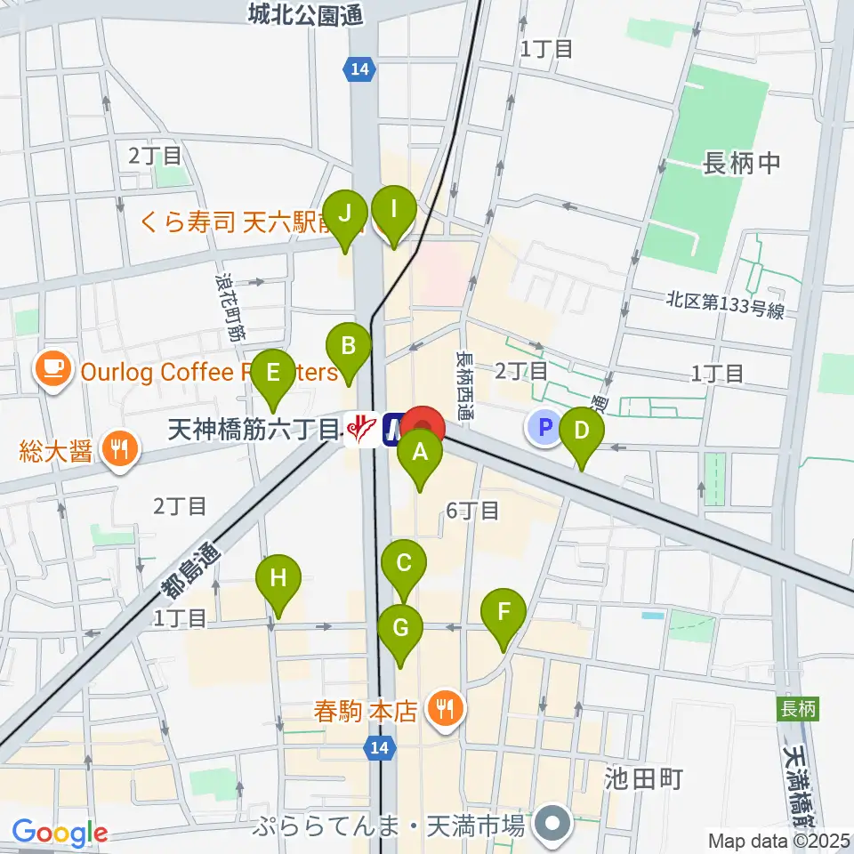 大阪くらしの今昔館周辺のコンビニエンスストア一覧地図