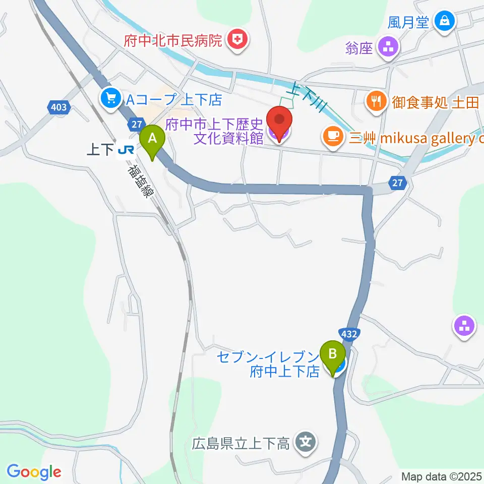 府中市上下歴史文化資料館周辺のコンビニエンスストア一覧地図