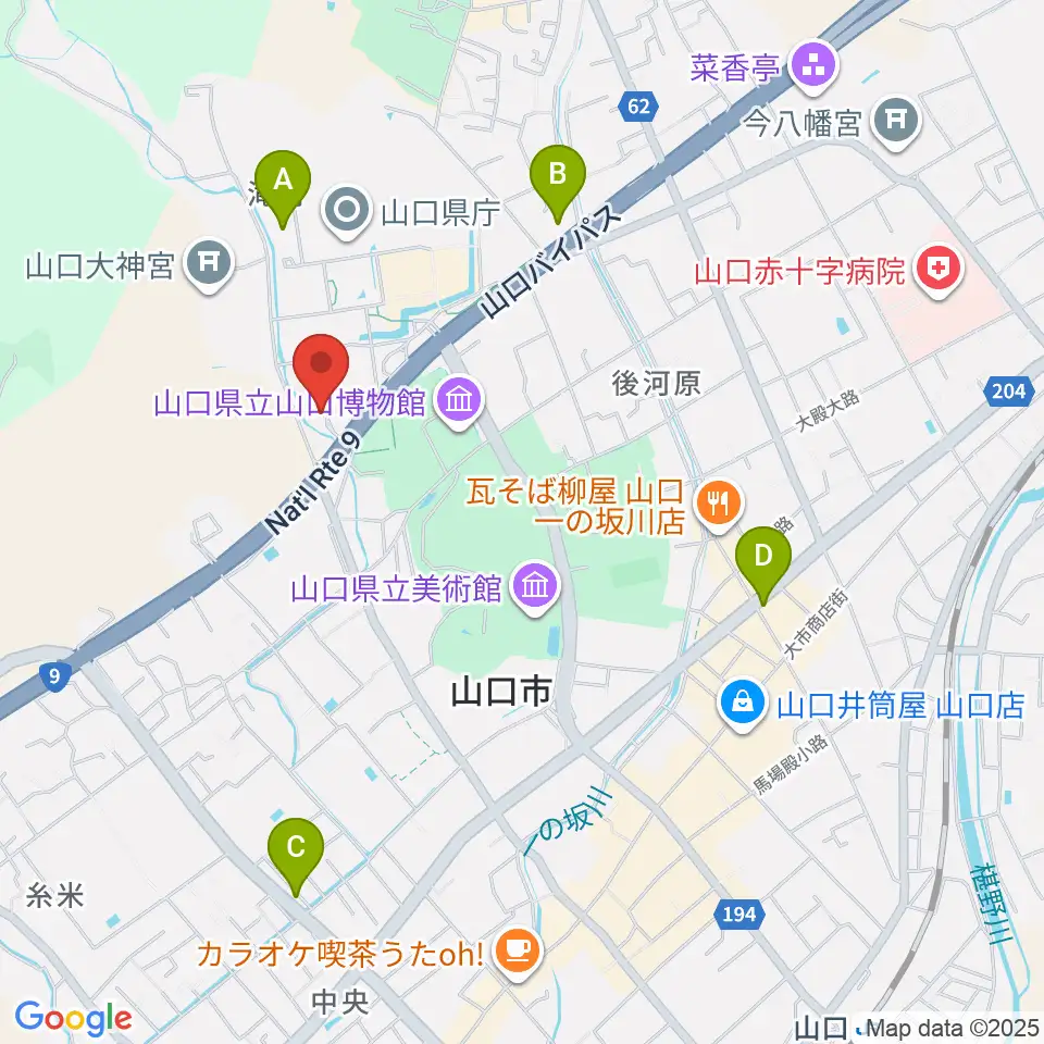 山口市歴史民俗資料館周辺のコンビニエンスストア一覧地図
