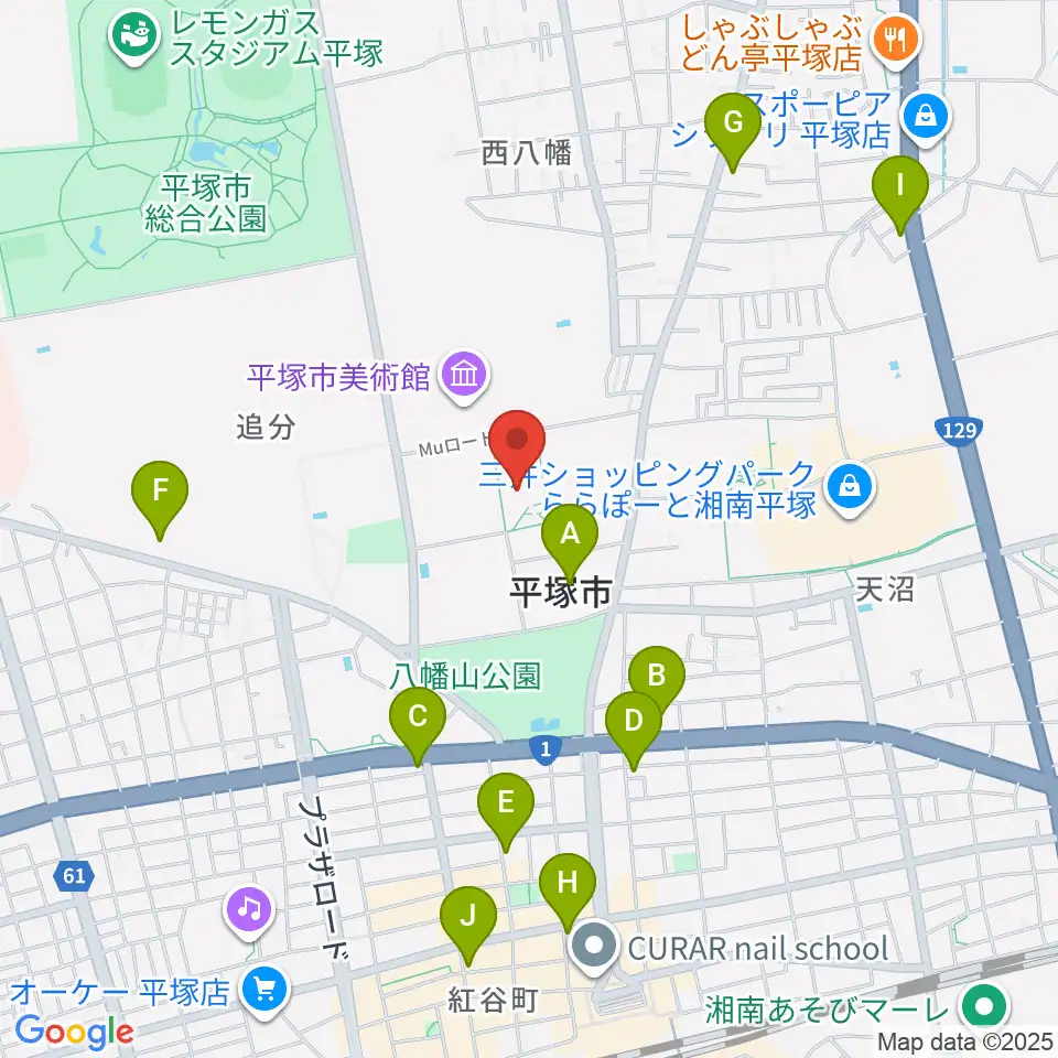 平塚市博物館周辺のコンビニエンスストア一覧地図