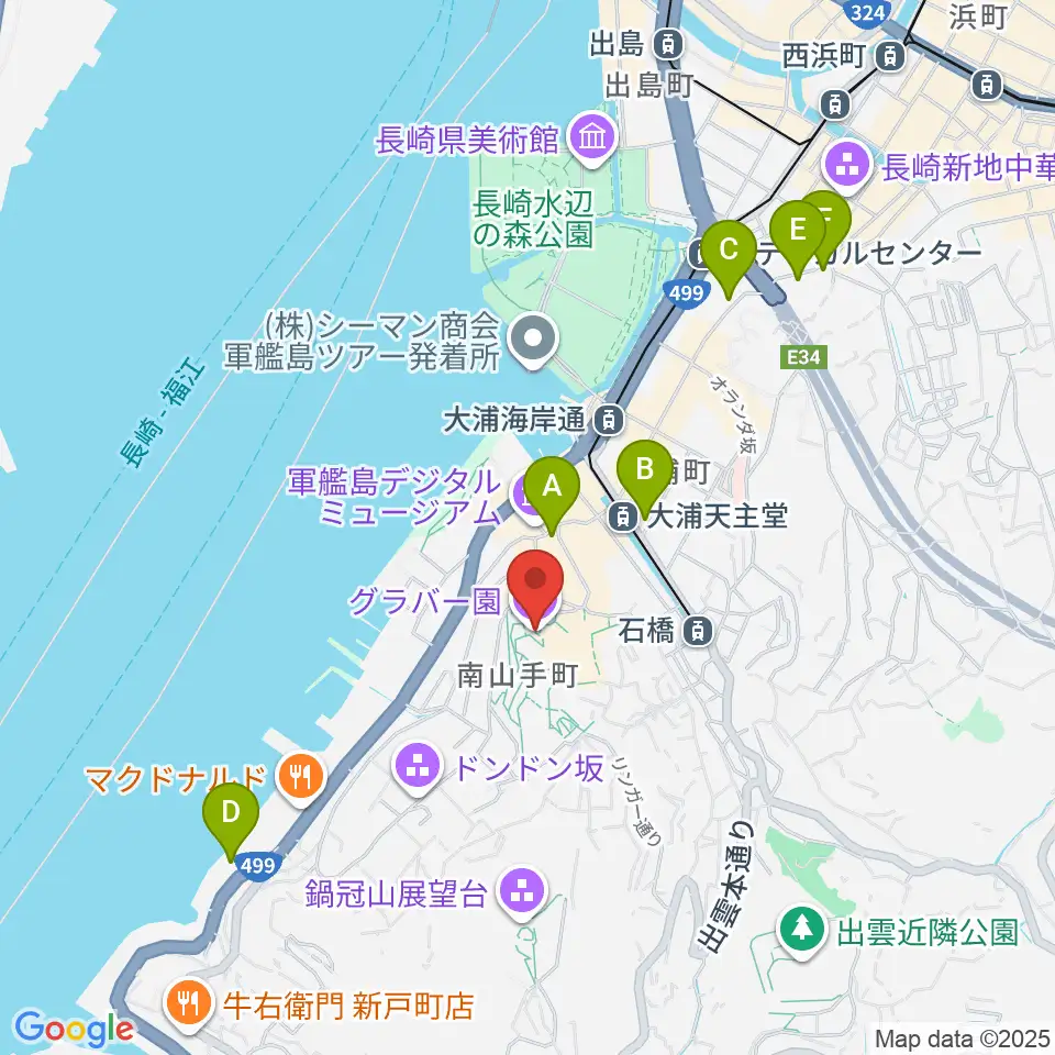 グラバー園周辺のコンビニエンスストア一覧地図