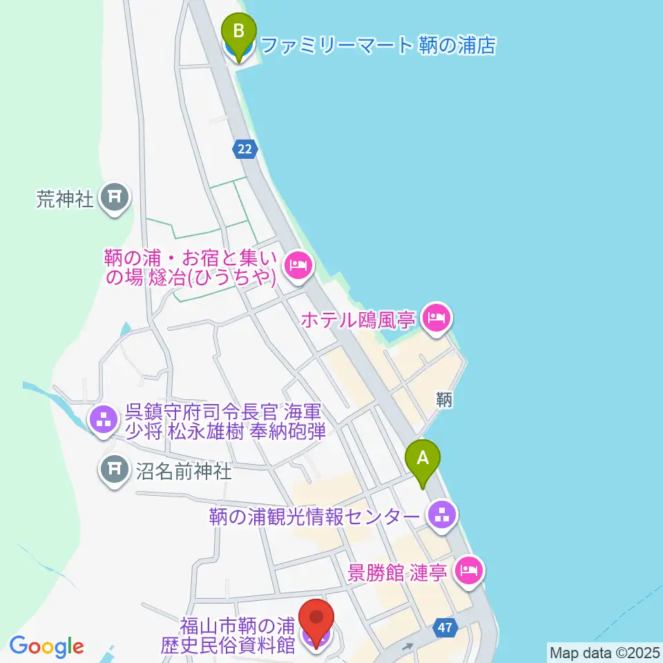福山市鞆の浦歴史民俗資料館周辺のコンビニエンスストア一覧地図