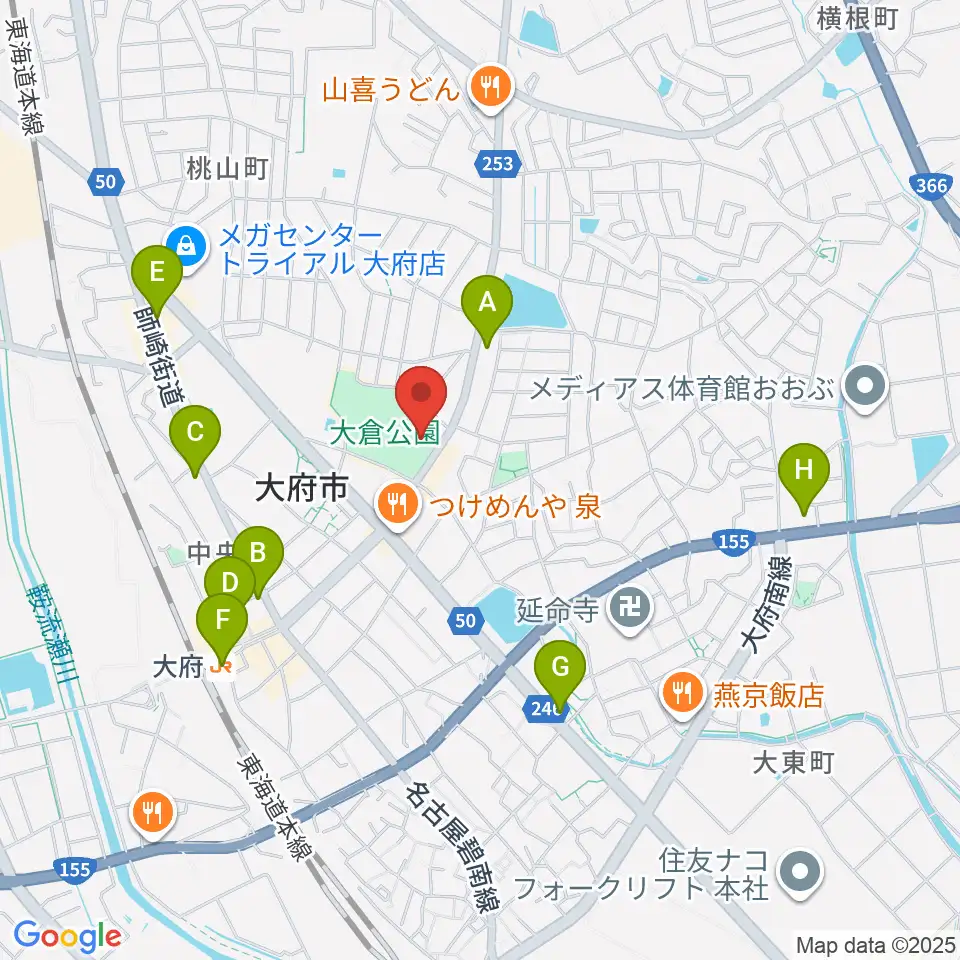 大府市歴史民俗資料館周辺のコンビニエンスストア一覧地図
