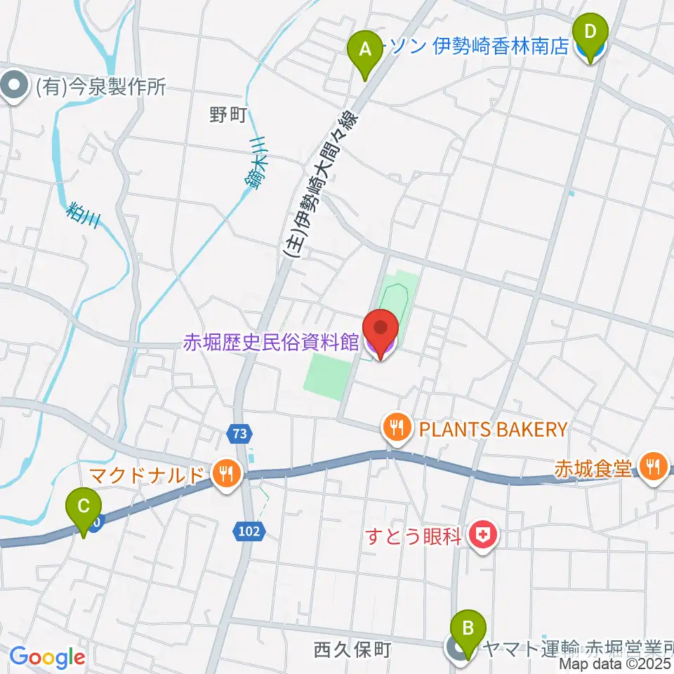 赤堀歴史民俗資料館周辺のコンビニエンスストア一覧地図